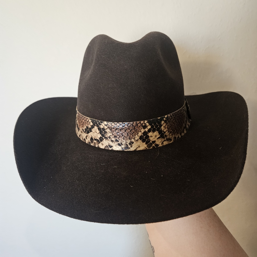 Stylish Brown Hat with Snakeskin Band